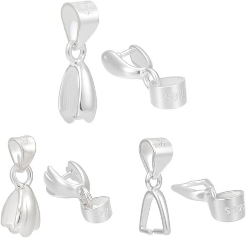 3Pcs Pinch Bail Clip Clasp 3 Size 925 Sterling Silver Snap on Bail Bead Pendant Connector Dangle Charm Jewelry Finding for Jewelry Making Accessory Supplies Necklace Bracelets DIY Craft in Kuwait
