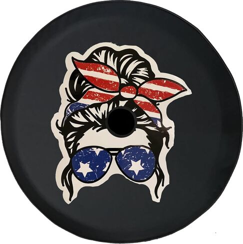 RCH American Flag Messy Bun Girl JL غطاء إطار احتياطي مع كاميرا احتياطية سوداء الحجم 32 بوصة in Kuwait