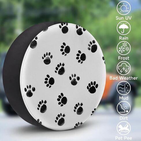 Spare Tire Covers for Trailers, RV Spare Tire Cover, Dogs Footprints Weatherproof Campers Tire Covers Protectors, Camping Trailer Accessories Universal Fit for Trucks Vehicle, 15 in in Kuwait