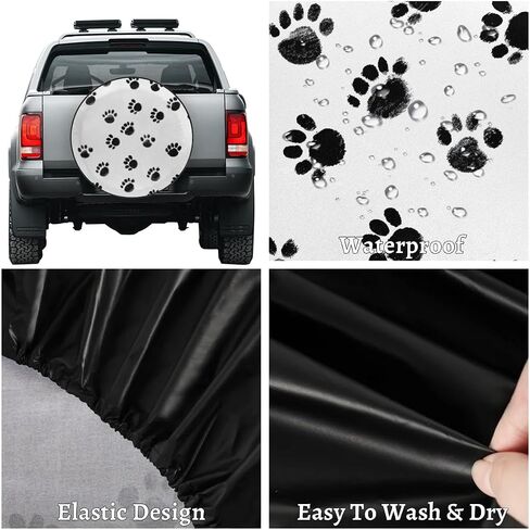 Spare Tire Covers for Trailers, RV Spare Tire Cover, Dogs Footprints Weatherproof Campers Tire Covers Protectors, Camping Trailer Accessories Universal Fit for Trucks Vehicle, 15 in in Kuwait