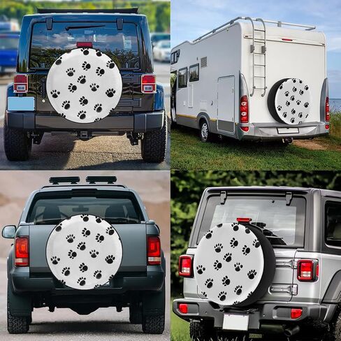 Spare Tire Covers for Trailers, RV Spare Tire Cover, Dogs Footprints Weatherproof Campers Tire Covers Protectors, Camping Trailer Accessories Universal Fit for Trucks Vehicle, 15 in in Kuwait