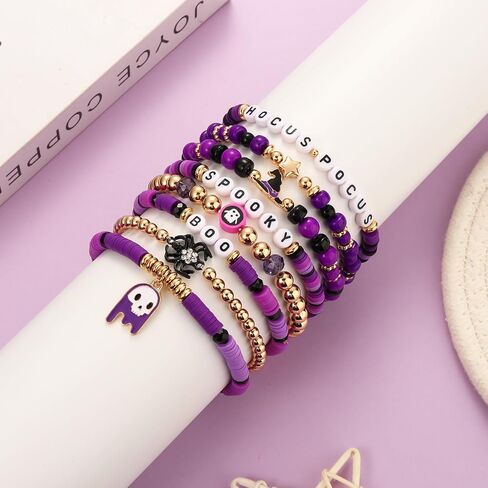 أساور هالوين faerliiry للنساء preppy heishi أساور hocus pocus stack stack stack stack vinyl disced surfer surfer stretch bracelet alcplay cosplay gifts in Saudi Arabia