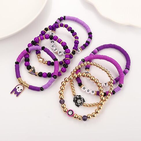 أساور هالوين faerliiry للنساء preppy heishi أساور hocus pocus stack stack stack stack vinyl disced surfer surfer stretch bracelet alcplay cosplay gifts in Saudi Arabia