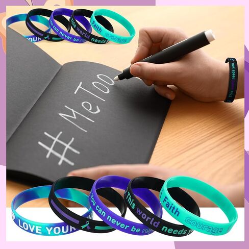 100 Pcs Suicide Prevention Awareness Silicone Wristband Bulk Purple Teal Ribbon Bracelet Motivational Bracelet for Suicide Prevention Awareness Inspirational Favor Charity Campaign Supplies in Saudi Arabia