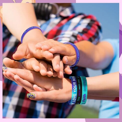 100 Pcs Suicide Prevention Awareness Silicone Wristband Bulk Purple Teal Ribbon Bracelet Motivational Bracelet for Suicide Prevention Awareness Inspirational Favor Charity Campaign Supplies in Saudi Arabia