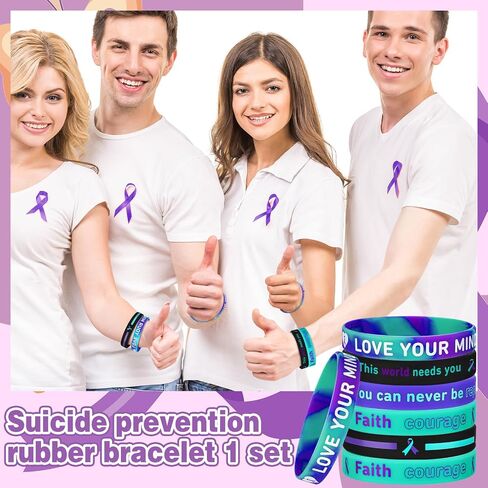 100 Pcs Suicide Prevention Awareness Silicone Wristband Bulk Purple Teal Ribbon Bracelet Motivational Bracelet for Suicide Prevention Awareness Inspirational Favor Charity Campaign Supplies in Saudi Arabia