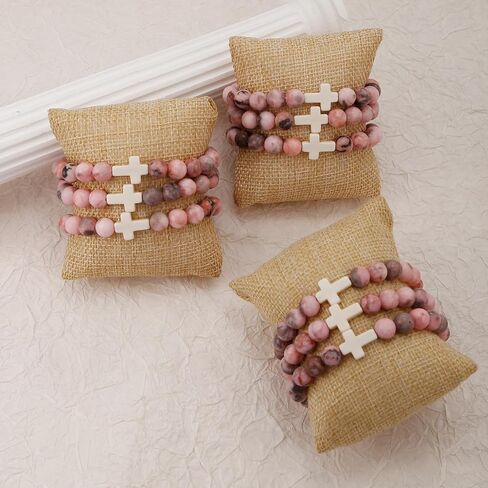 COLOYAN 9Pcs Cross Natural Stone Bracelets for Women, 8mm Stone Beaded Cross Bracelet for Mother Grandma Wife, with 9 Meaningful Card Inspirational in Kuwait