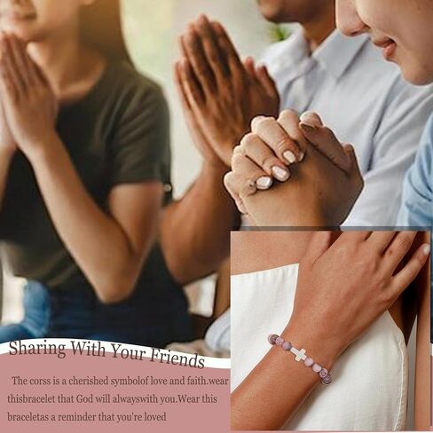 COLOYAN 9Pcs Cross Natural Stone Bracelets for Women, 8mm Stone Beaded Cross Bracelet for Mother Grandma Wife, with 9 Meaningful Card Inspirational in Kuwait