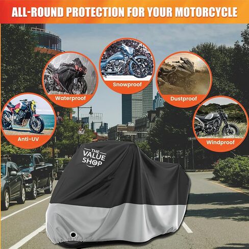 Motorcycle Covers: 420D Heavy-Duty Motorcycle Cover—Waterproof Outdoor Bike Cover Storage with Nano Material, Lock Holes, Air Vents, and 5 Reflective Strips (108"x44"x56") in Saudi Arabia