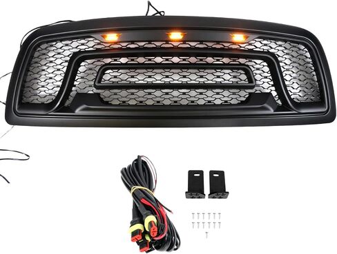 IKON MOTORSPORTS, Grille Compatible With 2009-2012 Dodge Ram 1500, Matte Black Mesh Front Bumper Hood Upper Grill Shell with Signal Lights, 2010 2011 in Saudi Arabia