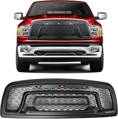 IKON MOTORSPORTS, Grille Compatible With 2009-2012 Dodge Ram 1500, Matte Black Mesh Front Bumper Hood Upper Grill Shell with Signal Lights, 2010 2011 in Saudi Arabia