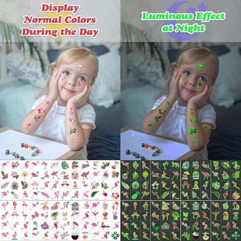 96 PCS Flamingo Pre-Cut Temporary Sticker Hawaiian Summer Tropical Luau Birthday Supplies Favors Gifts Girls Boys Baby Showers Prizes Cute Tattoo School Reward Themed in Kuwait