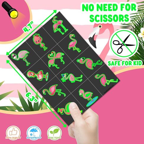 96 PCS Flamingo Pre-Cut Temporary Sticker Hawaiian Summer Tropical Luau Birthday Supplies Favors Gifts Girls Boys Baby Showers Prizes Cute Tattoo School Reward Themed in Kuwait