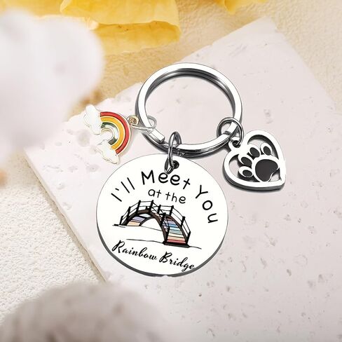 Pet Memorial Keychain, Rainbow Bridge Paw Print Charm, Loss of Pet Gift with Rainbow Pendant in Saudi Arabia
