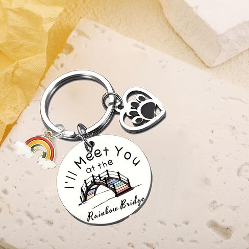 Pet Memorial Keychain, Rainbow Bridge Paw Print Charm, Loss of Pet Gift with Rainbow Pendant in Saudi Arabia