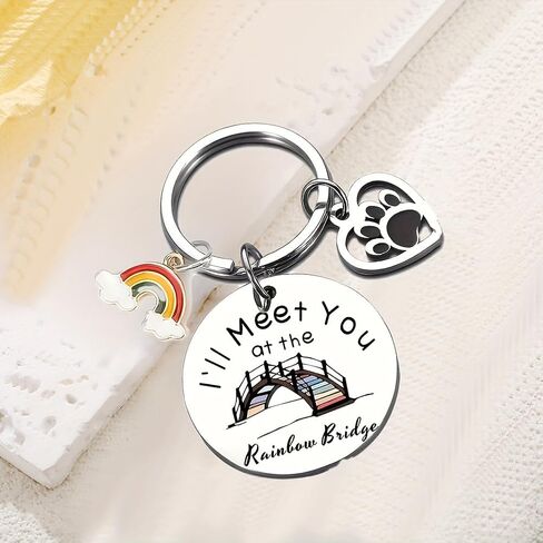 Pet Memorial Keychain, Rainbow Bridge Paw Print Charm, Loss of Pet Gift with Rainbow Pendant in Saudi Arabia