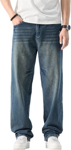 Men's Baggy Jeans 90s Style Loose Fit Denim Pants Casual StreetJeans for Men Comfortable Stretch for Everyday Wear in Saudi Arabia