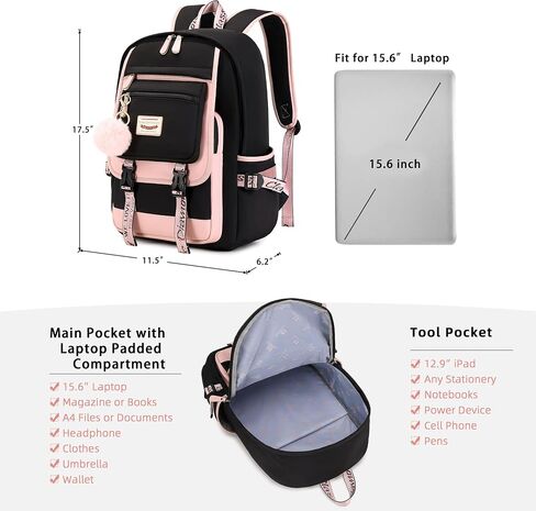 SHADOW VISION School Backpack for Girls Backpack Teen Girl Bookbag Backpacks for Girls Teens Cute Backpack for School (Black) in Saudi Arabia
