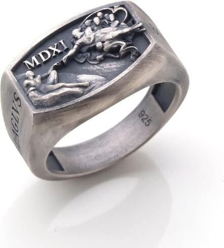 Hand Of God Men Signet Ring, 0.022 lbs, 0,78 x 0,59 Inch, Michaelangelo Sistine Chapel Ring, Creation of Adam Jewelry, Renaissance Age Ring, 925K Silver Art Lover Ring in Saudi Arabia