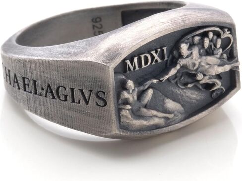 Hand Of God Men Signet Ring, 0.022 lbs, 0,78 x 0,59 Inch, Michaelangelo Sistine Chapel Ring, Creation of Adam Jewelry, Renaissance Age Ring, 925K Silver Art Lover Ring in Saudi Arabia
