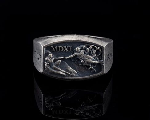Hand Of God Men Signet Ring, 0.022 lbs, 0,78 x 0,59 Inch, Michaelangelo Sistine Chapel Ring, Creation of Adam Jewelry, Renaissance Age Ring, 925K Silver Art Lover Ring in Saudi Arabia