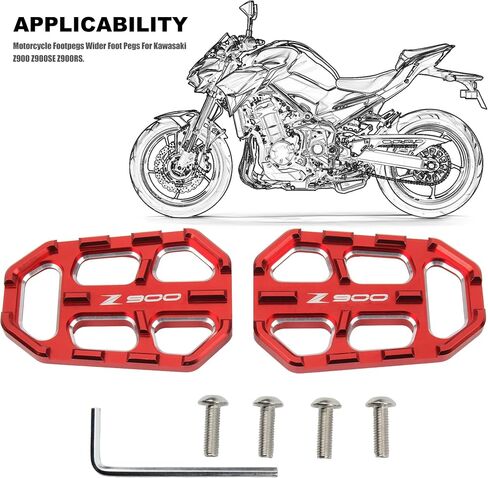 CNC Wide Foot Pegs,Motorcycle Footpegs Rest Wider For Standard Street Motocross Z900 Z900SE Z900RS 2017-2023(Black) in Kuwait