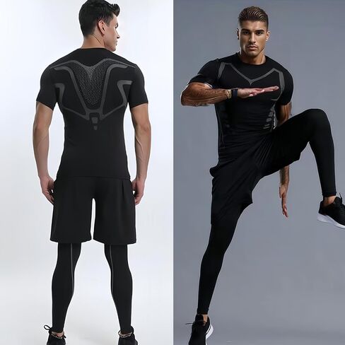 Men's Compression Shirt Short Sleeve Breathable Functional Fitness Compression T-Shirts Running in Kuwait