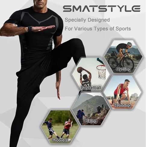 Men's Compression Shirt Short Sleeve Breathable Functional Fitness Compression T-Shirts Running in Kuwait