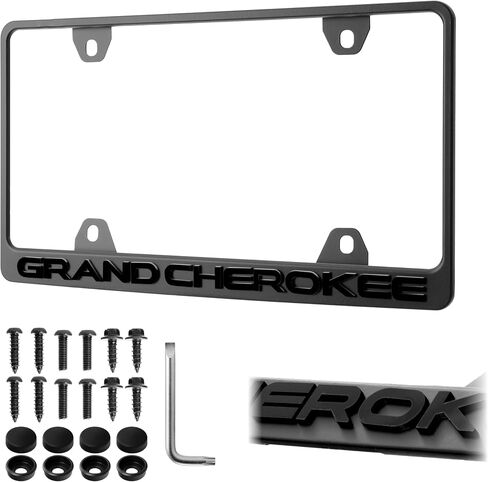 GRAND CHEROKEE License Plate Frame – Stealth Black Powder Coat UV Resistant STAINLESS METAL Plate Holder - One Piece - Compatible with 1993-2025 Grand-Cherokee (3D RAISED LETTER w/ MOUNTING HARDWARE) in Saudi Arabia