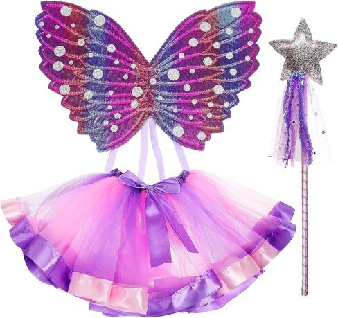 مجموعة الأزياء الخيالية: Fairy Butterfly Wings Princess Wand Tutu Skirt Outfit for Girls Dress Up Halloween Party in Saudi Arabia