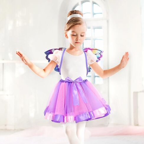 مجموعة الأزياء الخيالية: Fairy Butterfly Wings Princess Wand Tutu Skirt Outfit for Girls Dress Up Halloween Party in Saudi Arabia