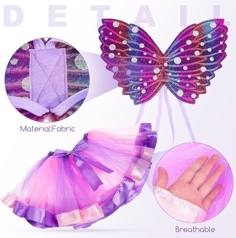 مجموعة الأزياء الخيالية: Fairy Butterfly Wings Princess Wand Tutu Skirt Outfit for Girls Dress Up Halloween Party in Saudi Arabia