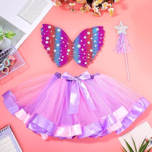 مجموعة الأزياء الخيالية: Fairy Butterfly Wings Princess Wand Tutu Skirt Outfit for Girls Dress Up Halloween Party in Saudi Arabia
