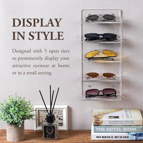 MyGift 5 Tier Clear Acrylic Sunglasses حامل حامل ، رف نظارات العين المثبتة على الحائط أو حامل عرض الطاولة ، منظم تخزين نظارات البيع بالتجزئة ، مجموعة من 2 in Saudi Arabia