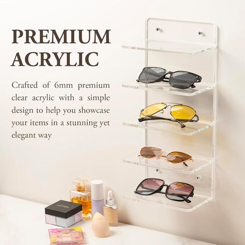 MyGift 5 Tier Clear Acrylic Sunglasses حامل حامل ، رف نظارات العين المثبتة على الحائط أو حامل عرض الطاولة ، منظم تخزين نظارات البيع بالتجزئة ، مجموعة من 2 in Saudi Arabia