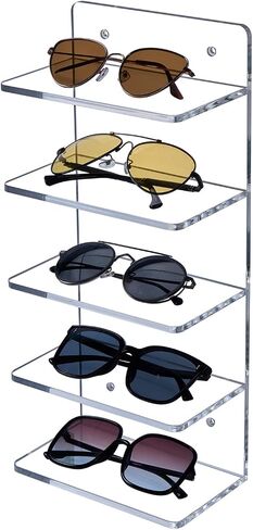 MyGift 5 Tier Clear Acrylic Sunglasses حامل حامل ، رف نظارات العين المثبتة على الحائط أو حامل عرض الطاولة ، منظم تخزين نظارات البيع بالتجزئة ، مجموعة من 2 in Saudi Arabia
