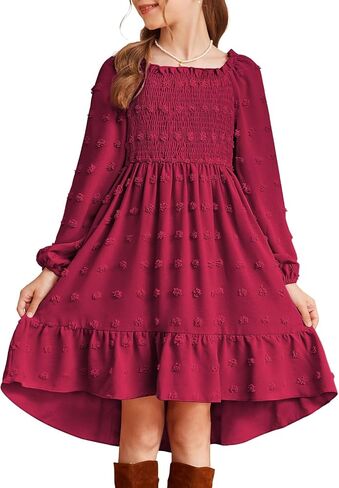 blibean Girls 2025 Long Sleeve Dresses Tween Polka Dots Pockets Dress Size 6-15 Years in Saudi Arabia