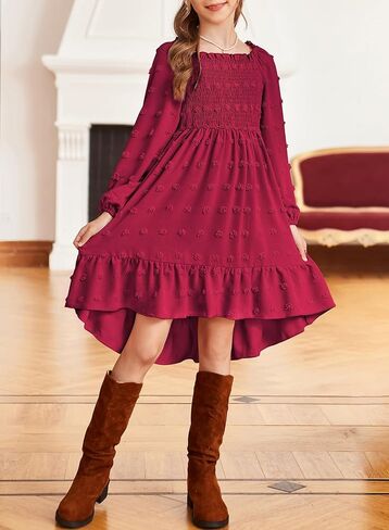 blibean Girls 2025 Long Sleeve Dresses Tween Polka Dots Pockets Dress Size 6-15 Years in Saudi Arabia