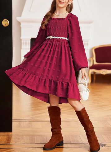 blibean Girls 2025 Long Sleeve Dresses Tween Polka Dots Pockets Dress Size 6-15 Years in Saudi Arabia