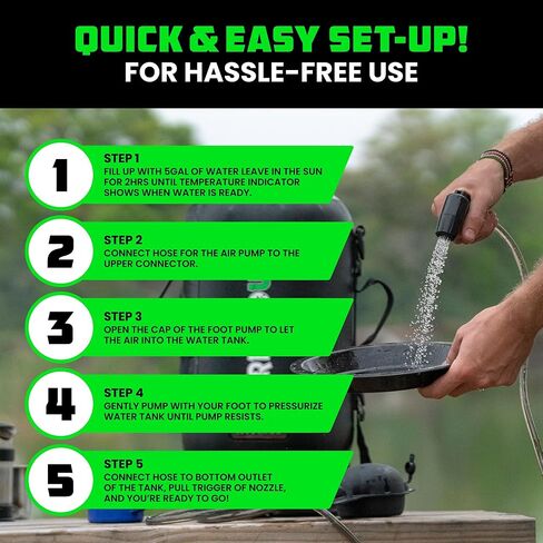 دش التخييم الشمسي المحمول سعة 5 جالون / 20 لتر من Rhino USA - ضروري للتخييم والمهرجانات والهبوط البري ورحلات الشاطئ والاستحمام في الهواء الطلق والمزيد! in Kuwait