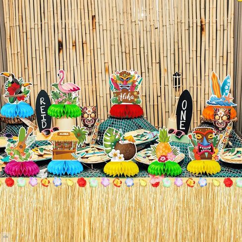 9 أجهزة كمبيوتر مثقلة هاواي لوا قرص العسل المركزية ديكور ، ديكورات الحفلات الاستوائية ، قناع تيكي ، فلامنغو ، أناناس ، وحلي لوحات ركوب الأمواج لإمدادات الحفلات الشاطئية الصيفية in Kuwait