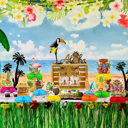 9 أجهزة كمبيوتر مثقلة هاواي لوا قرص العسل المركزية ديكور ، ديكورات الحفلات الاستوائية ، قناع تيكي ، فلامنغو ، أناناس ، وحلي لوحات ركوب الأمواج لإمدادات الحفلات الشاطئية الصيفية in Kuwait