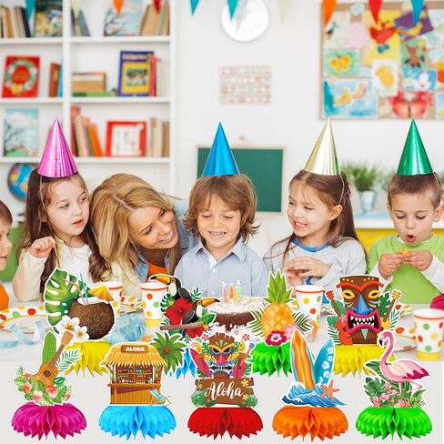 9 أجهزة كمبيوتر مثقلة هاواي لوا قرص العسل المركزية ديكور ، ديكورات الحفلات الاستوائية ، قناع تيكي ، فلامنغو ، أناناس ، وحلي لوحات ركوب الأمواج لإمدادات الحفلات الشاطئية الصيفية in Kuwait