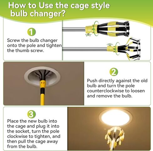 Dreyoo 4 Piece Set Light Bulb Changer, Suction Cup and Cage Bulb Changer for Incandescent, Floodlight, Broken Bulb and Recessed Lights, Compatible with Standard Extension Pole (Pole Not Included) in Kuwait