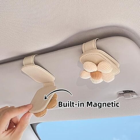 2PCS CAR CAR SUNGLASS CLIP FLOWERS MAGNECT GEATHERS MUNGELS HOLDARTS FOR CAR INTRIOR VISOR ونظارات مختلفة الحجم (Beige （2pcs）) in Kuwait