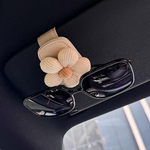2PCS CAR CAR SUNGLASS CLIP FLOWERS MAGNECT GEATHERS MUNGELS HOLDARTS FOR CAR INTRIOR VISOR ونظارات مختلفة الحجم (Beige （2pcs）) in Kuwait