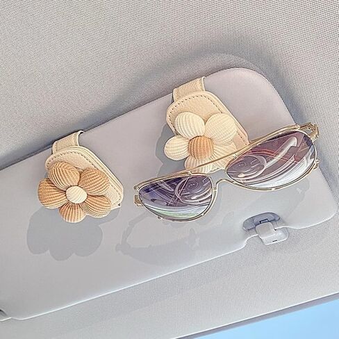 2PCS CAR CAR SUNGLASS CLIP FLOWERS MAGNECT GEATHERS MUNGELS HOLDARTS FOR CAR INTRIOR VISOR ونظارات مختلفة الحجم (Beige （2pcs）) in Kuwait