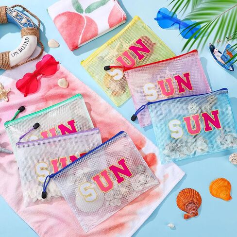 Kacctyen 12 Pcs Clear Sun Makeup Bag Beach Pool Waterproof Makeup Sunscreen Pouch Portable Travel Preppy Mesh Bag Zipper Pouch Toiletry Storage Women Gift for Cosmetic Accessories in Saudi Arabia