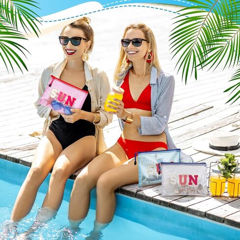 Kacctyen 12 Pcs Clear Sun Makeup Bag Beach Pool Waterproof Makeup Sunscreen Pouch Portable Travel Preppy Mesh Bag Zipper Pouch Toiletry Storage Women Gift for Cosmetic Accessories in Saudi Arabia