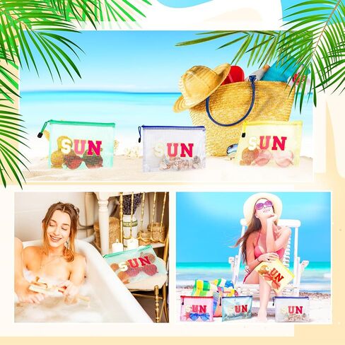 Kacctyen 12 Pcs Clear Sun Makeup Bag Beach Pool Waterproof Makeup Sunscreen Pouch Portable Travel Preppy Mesh Bag Zipper Pouch Toiletry Storage Women Gift for Cosmetic Accessories in Saudi Arabia